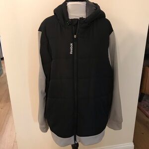 Reebok Men's Black and Gray Hooded Jacket